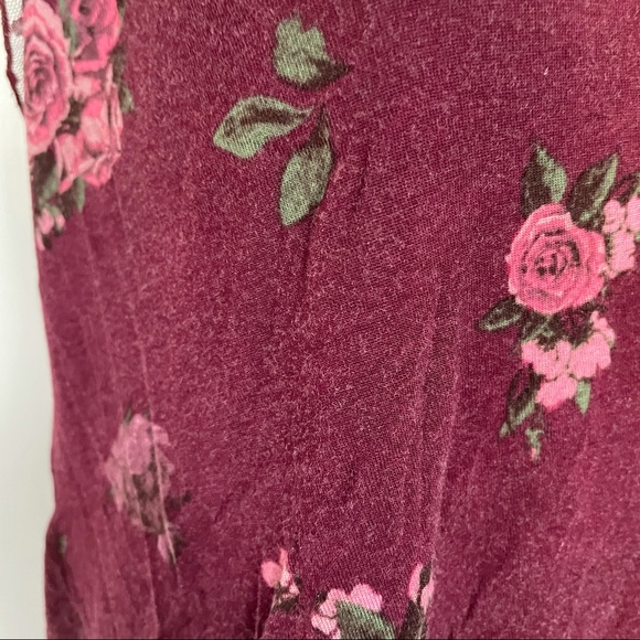 Burgundy Floral Lace Mesh Tie Neck Sleeveless - Picture 7 of 11